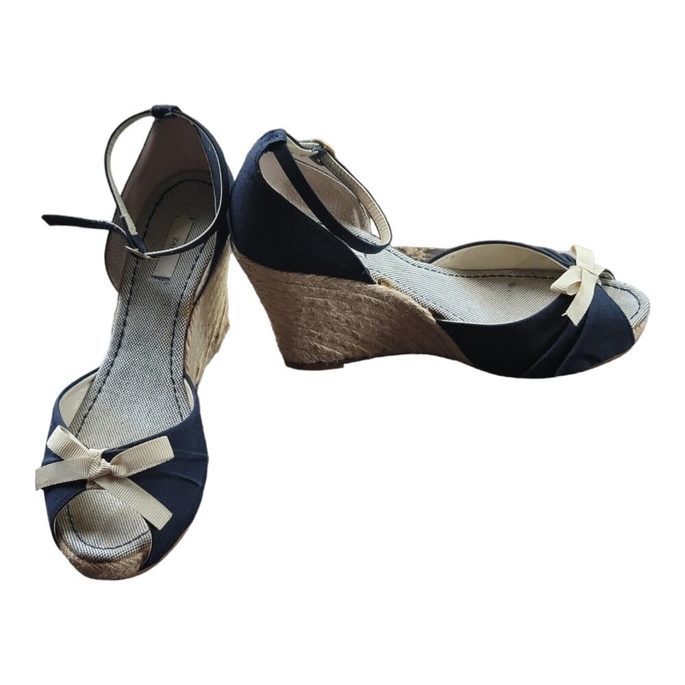 Zara Basic Collection‎ Wedge Open Toe Espadrille  Size 39/7.5 Blue Wedge Heels